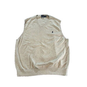Polo Ralph Lauren Mens Sweater‎ Vest Knit V-Neck Pima Cotton Golf Cream Size XL